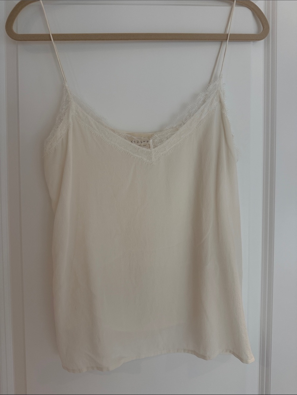 Sezane Cream Lace Trim Silk Cami